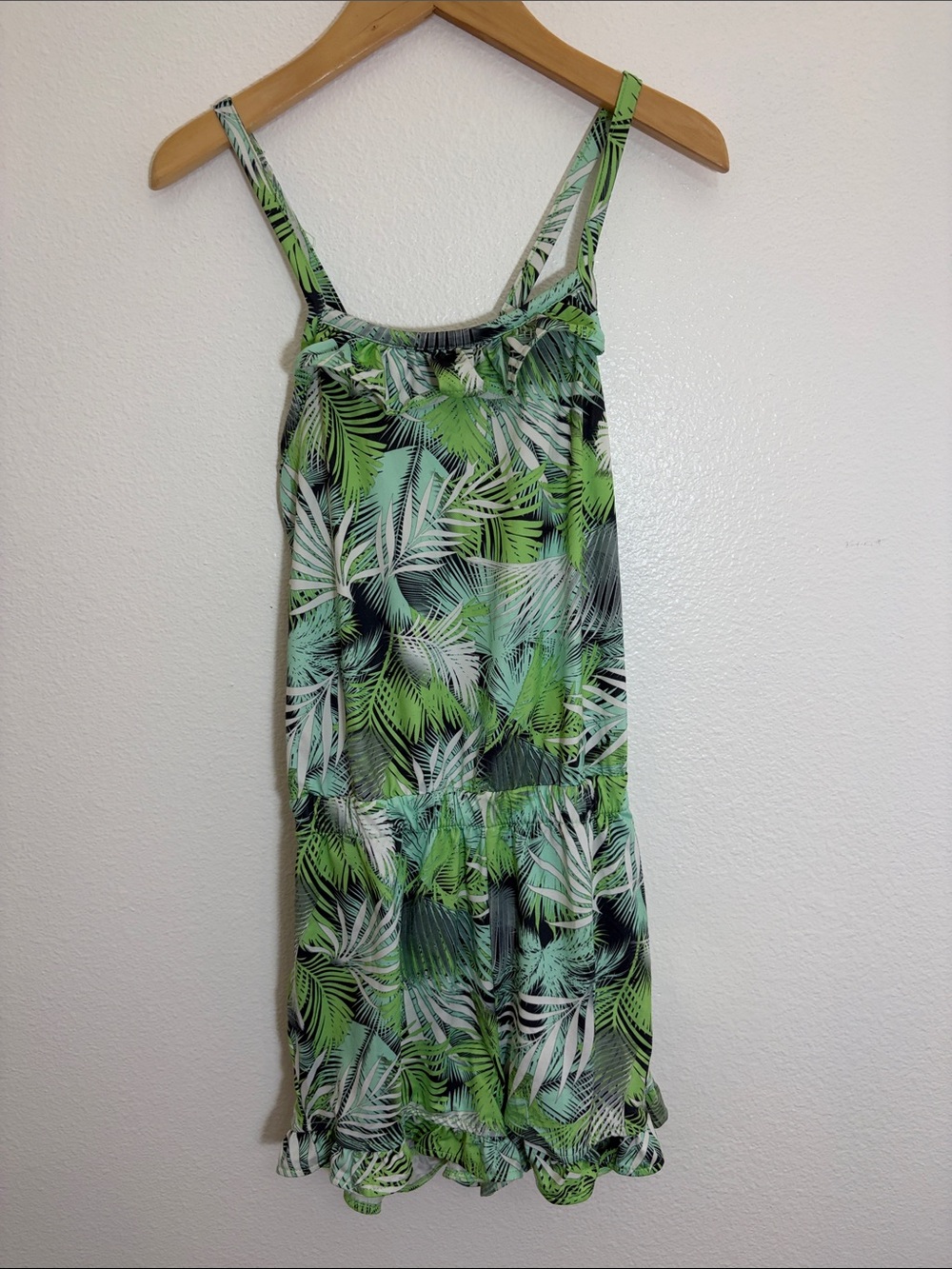 Hurley Tropical Palm Print Green Mint Summer Romper Shortall